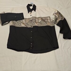 Buffalo Country Western Button-Up Shirt Tiger Embroidered Black M Long Sleeve M…